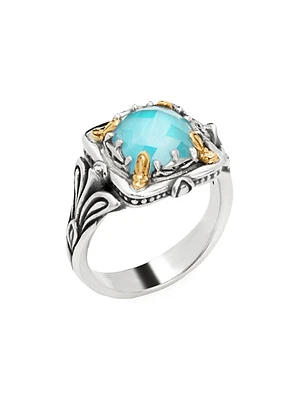 Azura Silver, 18K Gold & Turquoise Doublet Ring