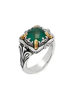 Heirloom Sterling Silver, 18K Yellow Gold & Aventurine Doublet Ring