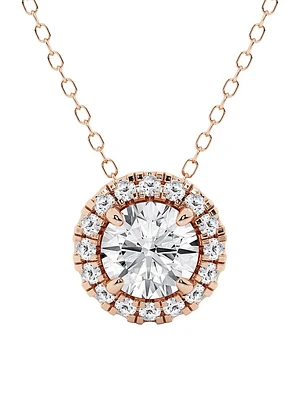 14K Gold & Diamond Halo Pendant Necklace/0.50-6.00 TCW