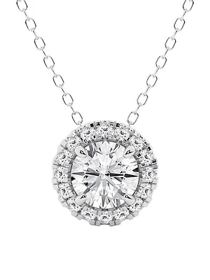 14K White Gold & 0.50 TCW Diamond Round Pendant Necklace