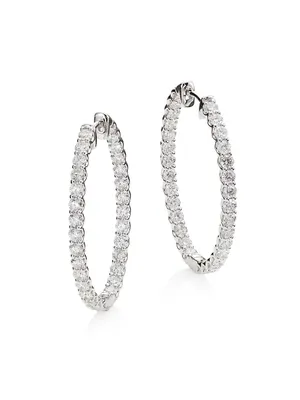 14K White Gold & 3.00 TCW Diamond Hoop Earrings