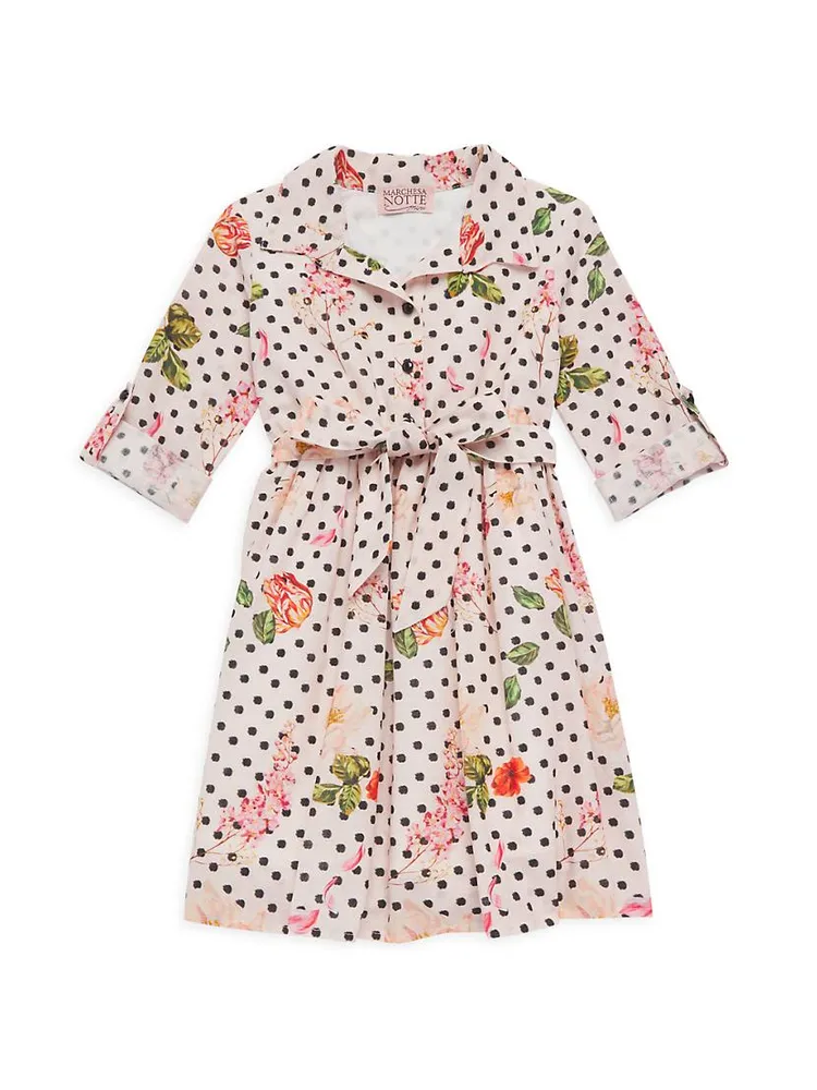Girl's Polka Dot Floral Trench Dress