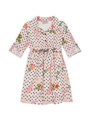Girl's Polka Dot Floral Trench Dress