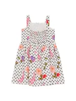 Little Girl's & Floral Polka Dot Buttoned Dress