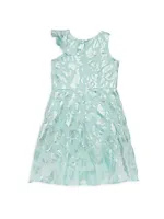 Little Girl's & Sleeveless Metallic Jacquard Dress