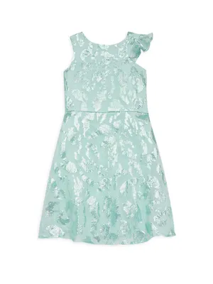 Little Girl's & Sleeveless Metallic Jacquard Dress