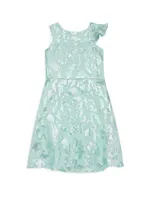 Little Girl's & Sleeveless Metallic Jacquard Dress