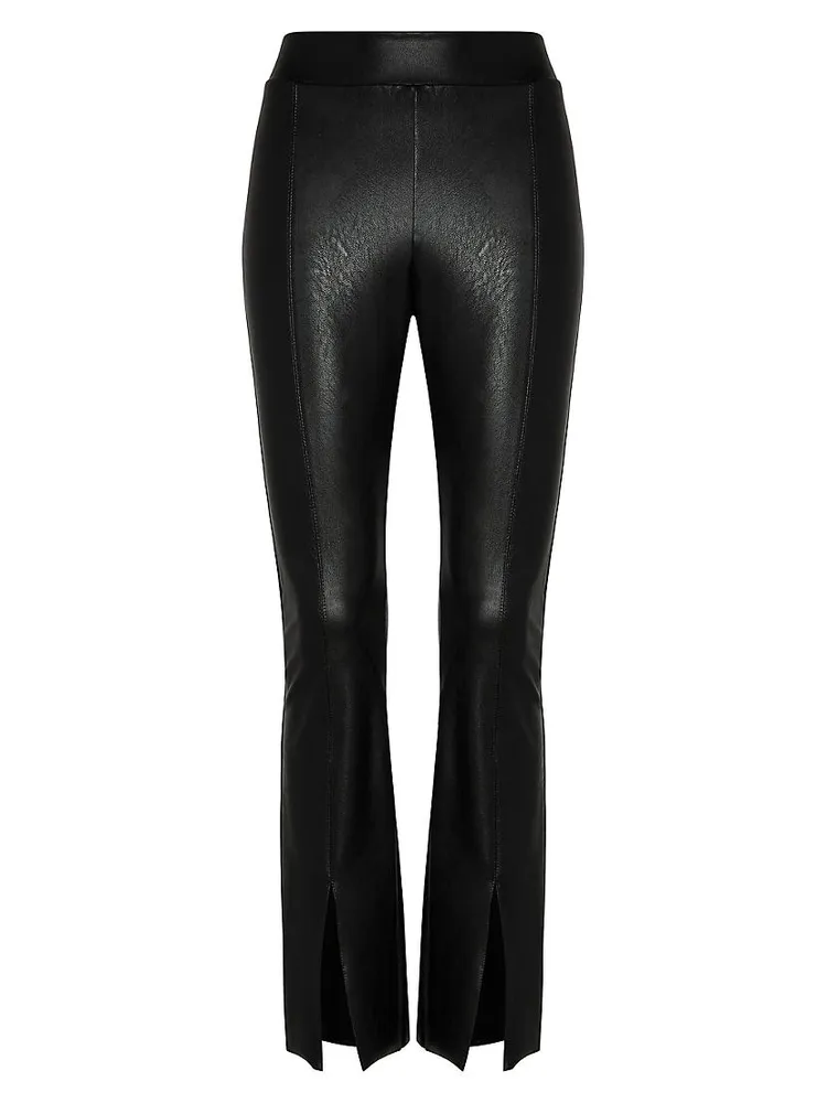 Mid-Rise Faux Leather Split Flared Leggings