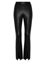 Mid-Rise Faux Leather Split Flared Leggings