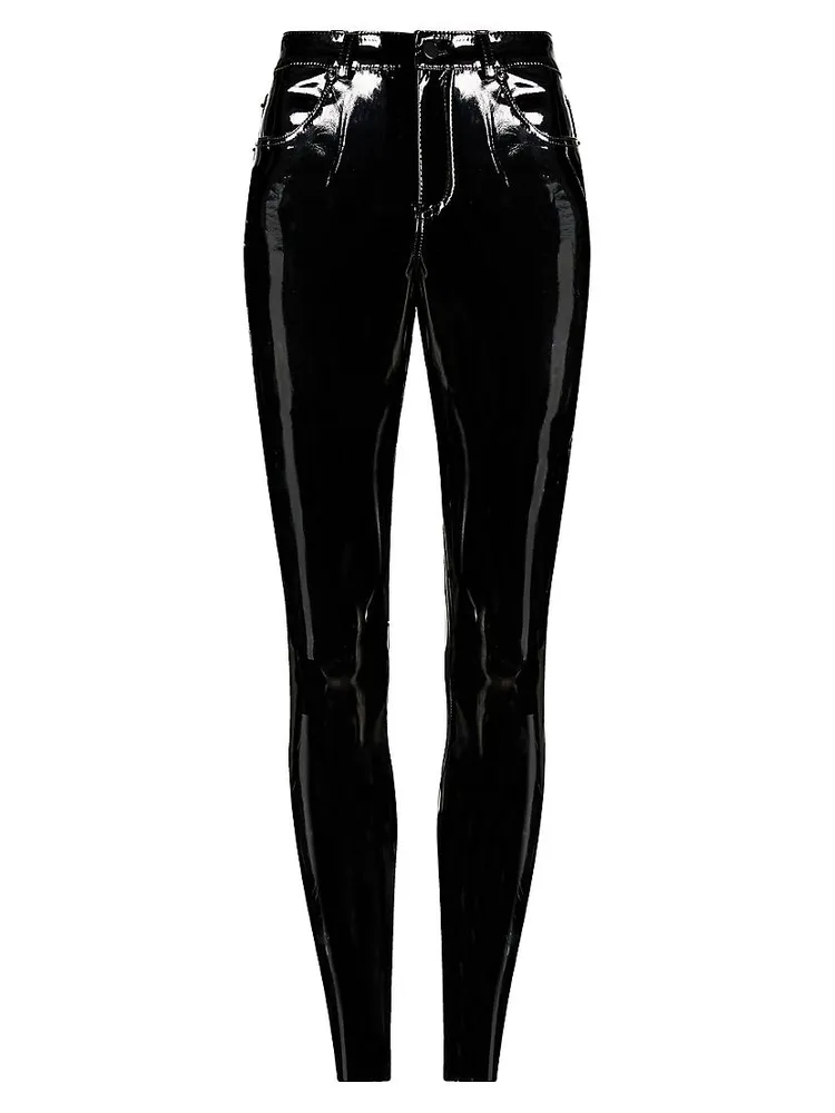 Mid-Rise Faux Patent Leather Skinny Ankle Pants