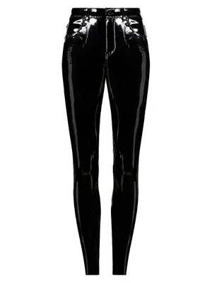 Mid-Rise Faux Patent Leather Skinny Ankle Pants