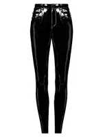 Mid-Rise Faux Patent Leather Skinny Ankle Pants