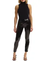 Mid-Rise Faux Patent Leather Skinny Ankle Pants