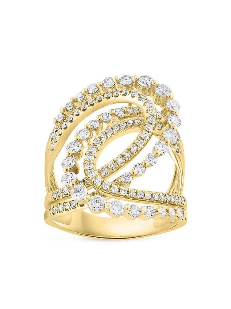 14K Yellow Gold & 1.31 TCW Diamond Swirled Openwork Ring