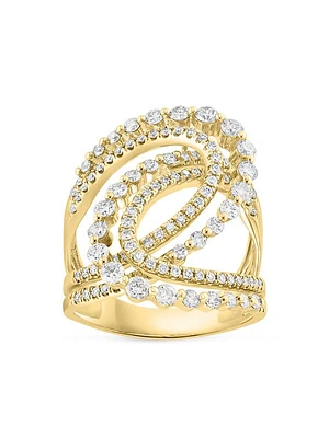 14K Yellow Gold & 1.31 TCW Diamond Swirled Openwork Ring