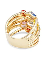 14K Gold, Diamond & Rainbow Sapphire Stacked Ring