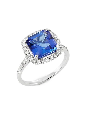 14K White Gold, Tanzanite & Diamond Ring