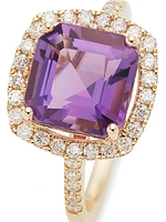 14K Gold, Diamond & Amethyst Ring