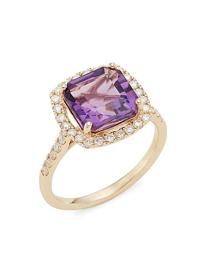 14K Gold, Diamond & Amethyst Ring