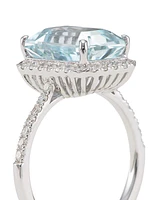 14K White Gold, Aquamarine & Diamond Ring