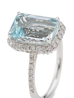 14K White Gold, Aquamarine & Diamond Ring