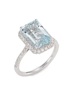 14K White Gold, Aquamarine & Diamond Ring