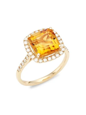 14K Gold, Diamond & Citrine Ring