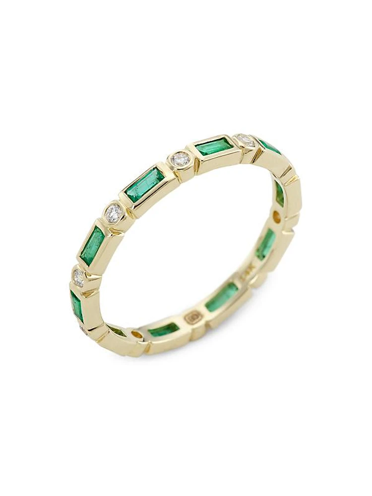 14K Yellow Gold, Emerald, & Diamond Eternity Ring