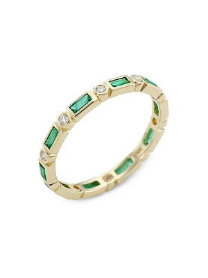 14K Yellow Gold, Emerald, & Diamond Eternity Ring