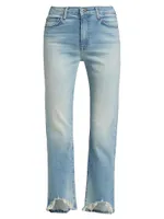 River High-Rise Distressed Stretch Straight-Leg Jeans