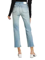 River High-Rise Distressed Stretch Straight-Leg Jeans