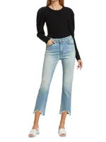 River High-Rise Distressed Stretch Straight-Leg Jeans