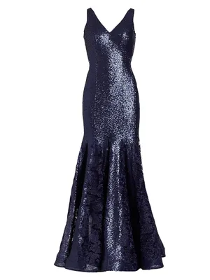 V-Neck Brocade Gown