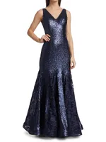 V-Neck Brocade Gown