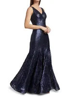 V-Neck Brocade Gown