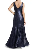 V-Neck Brocade Gown