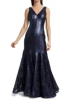 V-Neck Brocade Gown