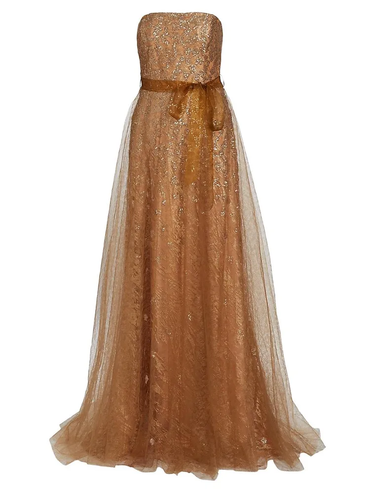 Strapless Sequin-Embellished Gown