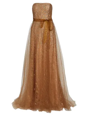 Strapless Sequin-Embellished Gown