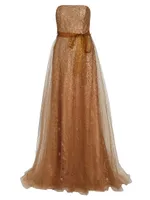 Strapless Sequin-Embellished Gown