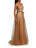 Strapless Sequin-Embellished Gown