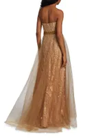 Strapless Sequin-Embellished Gown