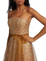 Strapless Sequin-Embellished Gown