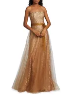 Strapless Sequin-Embellished Gown