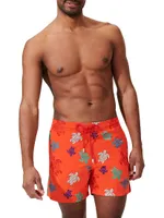 Embroidered Logo Print Swim Shorts