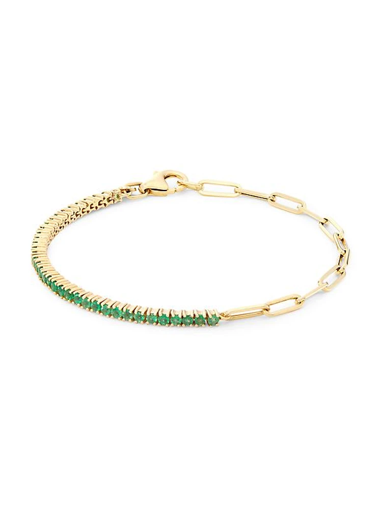 14K Gold & Emerald Half-&-Half Tennis Bracelet