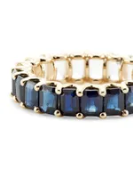 14K Yellow Gold, White Topaz & Blue Sapphire Eternity Ring