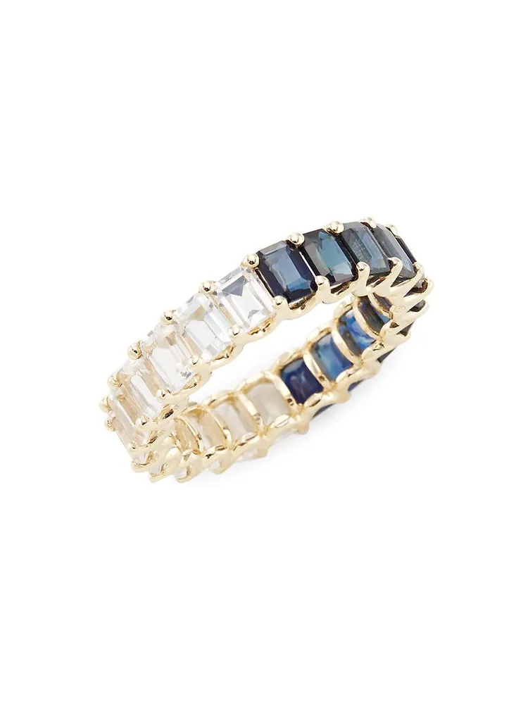 14K Yellow Gold, White Topaz & Blue Sapphire Eternity Ring