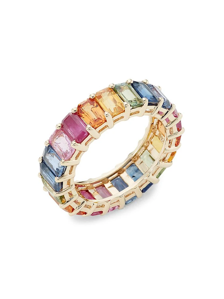 14K Gold & Rainbow Sapphire Eternity Ring