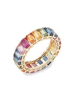 14K Gold & Rainbow Sapphire Eternity Ring